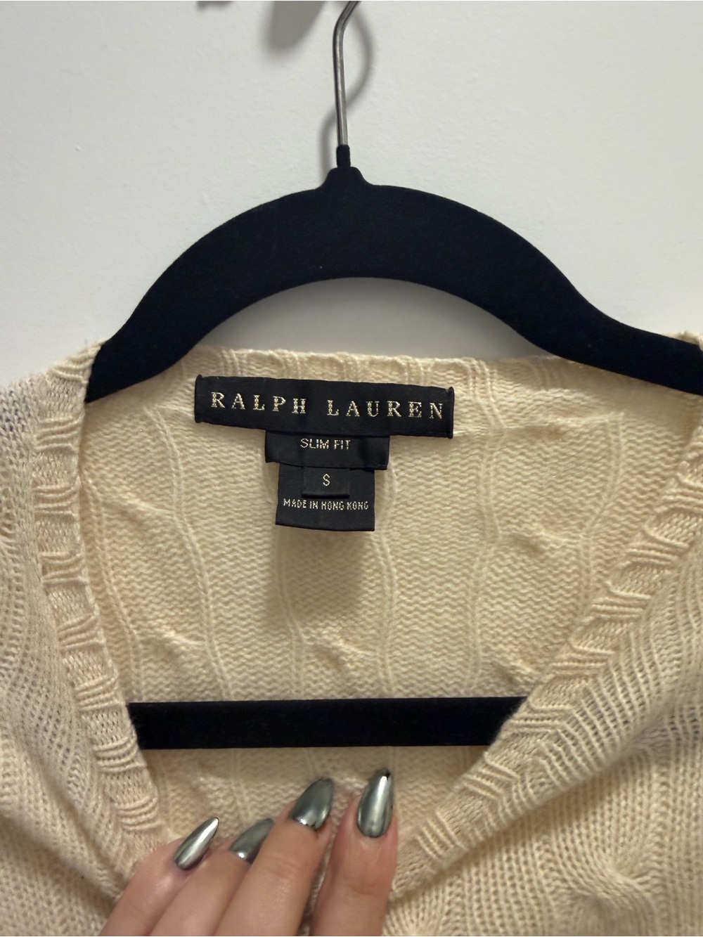 Ralph Lauren Black Label Slim Fit Cream Cable Knit Cashmere Womenās Sweater - S